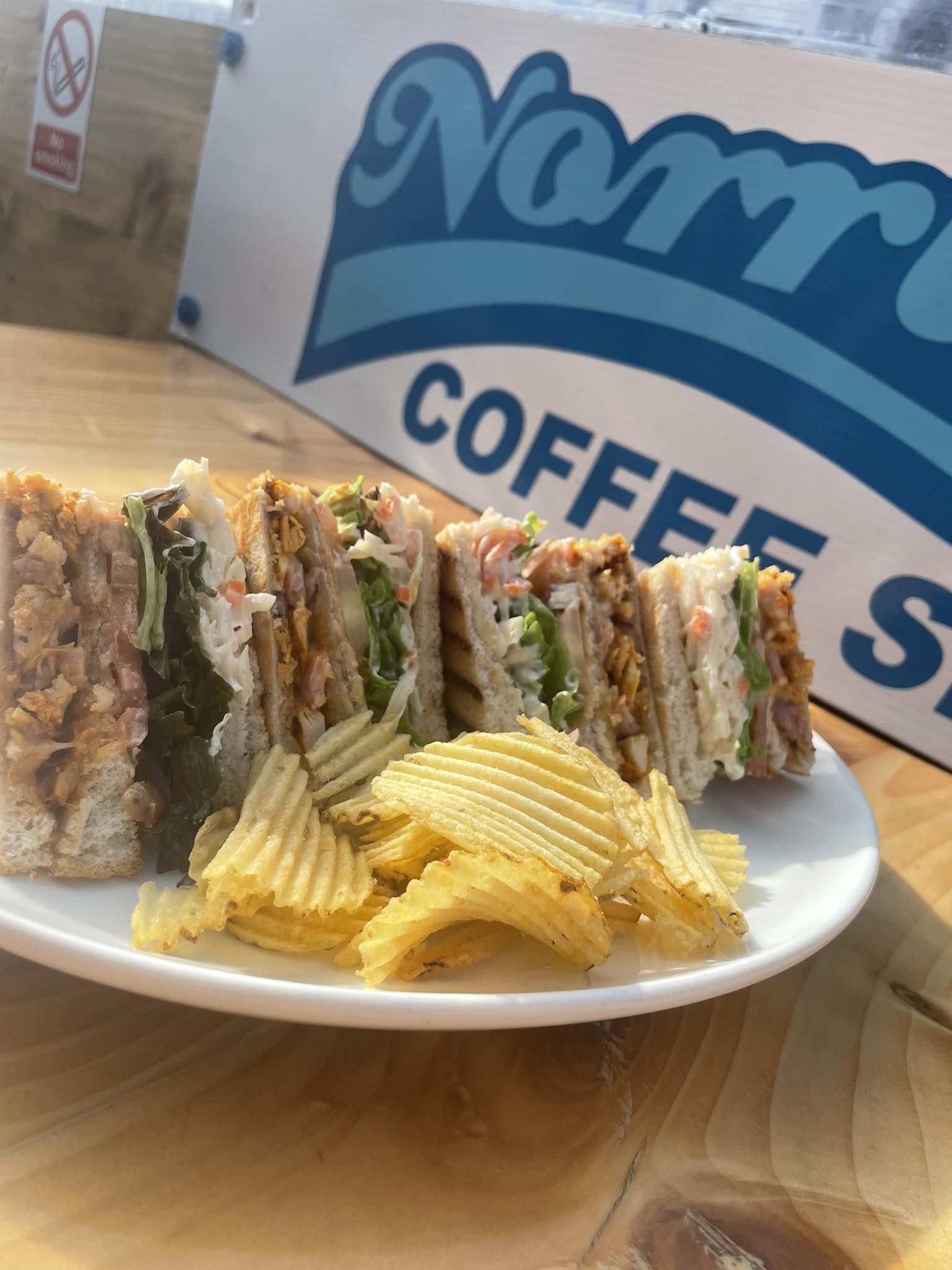 Club sandwich with crisps at Norries Coffee Shop